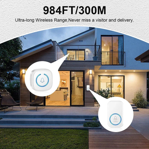 300m Wireless Doorbell with 60 Chimes